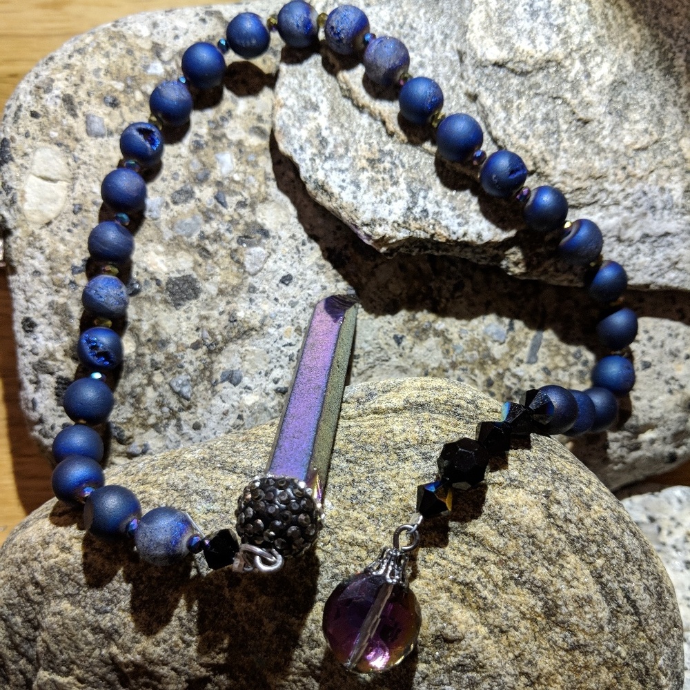 Indigo Druzy Pendulum Blue Smoky Quartz